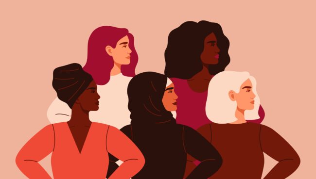 Five,Women,Of,Different,Nationalities,And,Cultures,Standing,Together.,Friendship